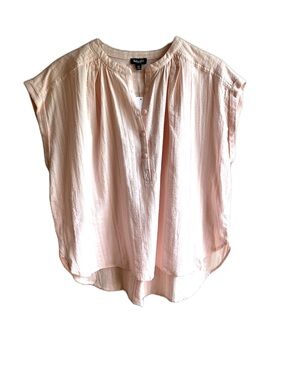 Splendid Paloma Top Size M Light Pink 100% Cotton Cap Sleeves Henley Boxy Blouse